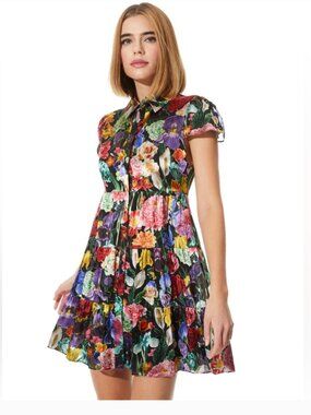 Alice + Olivia Meeko Tiered Silk-Blend Shirtdress NWOT